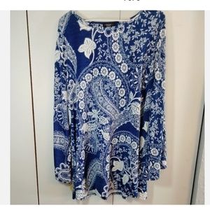 Cocomo Woman blue jersey knit split bell sleeve crew neck tunic top Size 1X